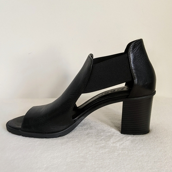 THE FLEXX Sandal Leather Open Toe Elastic Side Strap Block Heel Black 9.5 NIB - Picture 8 of 16
